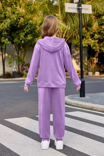 Image of Arshiner 2 Piece Outfits for Girls Kids Velour Tracksuit and Jogger Set | Size 5-14Y, Velvet Sweatsuit with Zipper for Fall /Winter, Suit for School, Workout, Jogging, or Casual Occasions