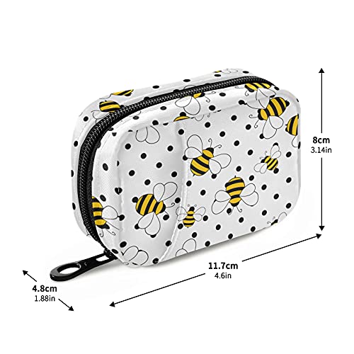 Image of Naanle Bees on Polka Dots Pill Box 7 Day Pill Case Travel Pill Organizer Bag with Zipper Portable Weekly Case Compact Size for Vitamin Supplement Holder
