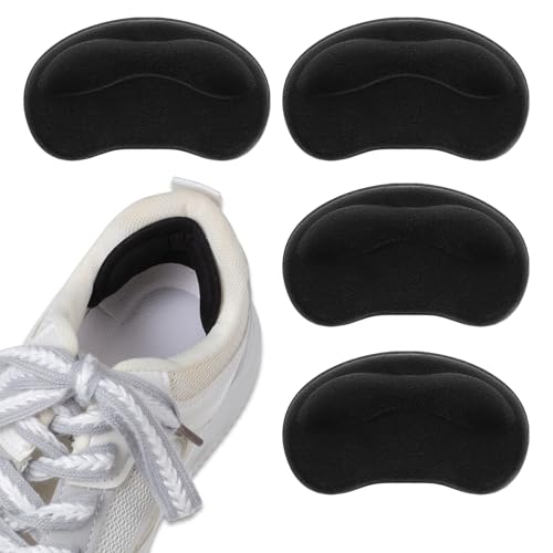 2 Pair Heel Cushion Pads Self-Adhesive Heel Grips Inserts for Boots Loose Shoes Too Big Anti Blister Shoe Liners Heel Protectors Reusable Heel Guards Liners for Women Men Improve Shoe Fit (Black)