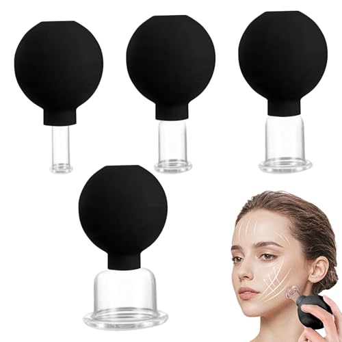 Facial Cupping, Ventosas Corporales Para Masaje, Set de 4 Ventosas de Succión al Vacío para Masaje en Piernas, Brazos, Espalda y Hombros con Herramienta Corporal