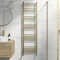 DuraTherm® 1600 x 450mm Flat Straight Heated Towel Rail Radiator Modern Central Heating Bathroom Warmer Wall Mounted Ladder Rad, Brushed Brass