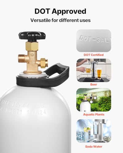 Image of VEVOR CO2 Tank, 15 lbs New Aluminum Alloy Cylinder, CO2 Air Tank with Light Spray Coating, CGA320 Valve, Handle & Adjustable Pressure, DOT Approved Cylinder for Draft Beer Dispensing