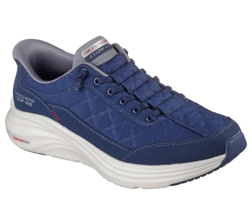 Skechers Men's Contour Foam Cozy Fit Hands Free Slip-in Sneaker,Navy/Gray,14