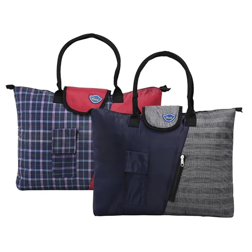 Kuber Industries Pack of 2 Foldable Shopping Bags For Women with 3 Small Pockets | Thick Grocery/Vegetable Bags For Market | Dot Print -Maroon