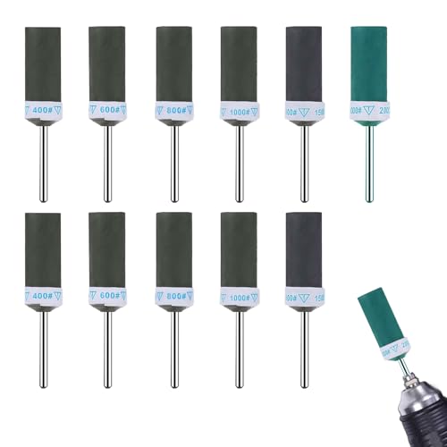 Juego de 12 tambores de lijado de grano 400-2000 para herramienta rotativa Dremel, juego de brocas de lijado, mandril metálico, varillas abrasivas para pulir madera, vidrio, joyería, cerámica y metal