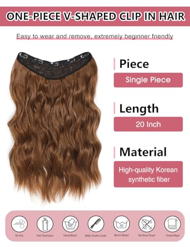Clip in Hair Extensions for Women, Long Wavy Synthetic Hairpieces Fake Hair Extension Clips, One Piece Brown Clip in Hair Pieces 20 Inch — view 2