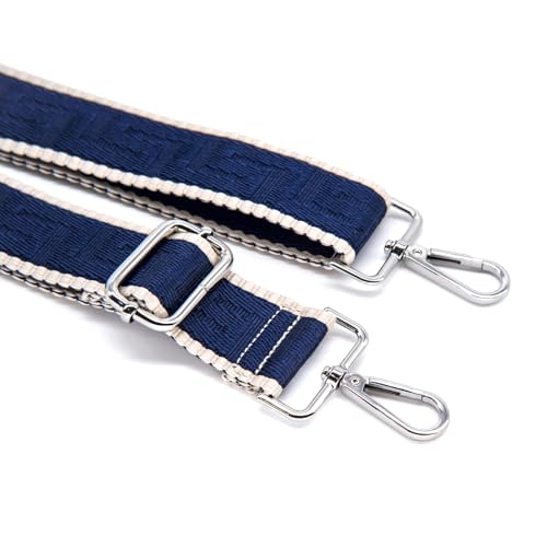 Image of S&loyoe Silver bucklePurse Straps Replacement Crossbody Bag Strap Adjustable Wide Guitar Straps for Handbags 1.5inch (abyrinth Stripes Dark Blue Silver)
