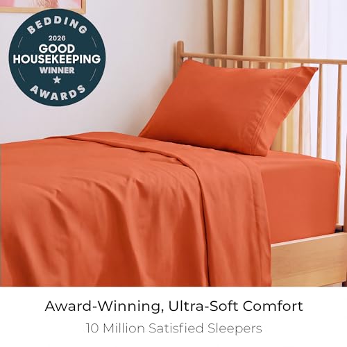 Image of Mellanni Twin Sheets Set - 3 PC Iconic Collection Bedding | Hotel Luxury, Extra Soft, Cooling Bed Sheets - Wrinkle, Fade, Stain Resistant (Twin, Poppy Orange)