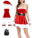 4PCS Women's Christmas Lingerie Sexy Santa-Inspired Red Chemise with Belt and Cuffs (S)