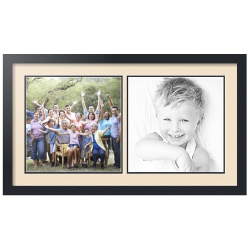 ArtToFrames Collage Photo Frame Double Mat with 2-12x12 Openings with Satin Black Frame and French Creme mat.