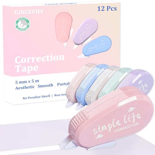GINCEVHY 12 Pack Aesthetic Pastel Correction Tape, 0.2 x 197 inch, Instant Corrections, Easy to Use...