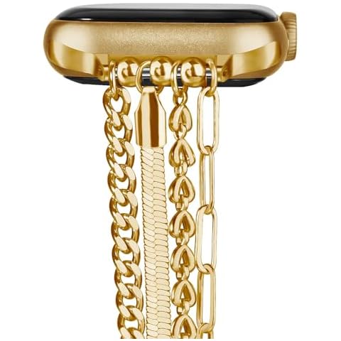 QINGQING Apple Watch Bands for Women, Chain Bracelet for IWatch Bands 38mm 40mm 41mm Fashion Slim Jewelry Dressy Apple Watch Band Series 9 8 7 SE 6 5 4 3 2 1 (38/40/41mm, Gold) Cover