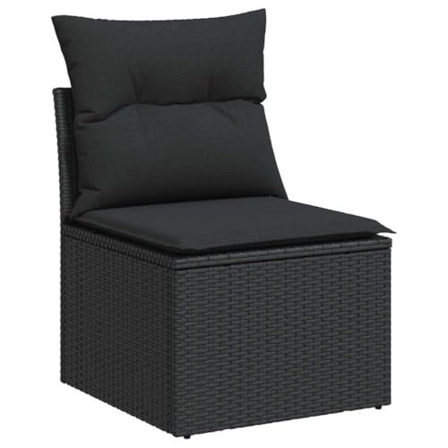 vidaXL Gartensofa ohne Armlehnen, Outdoor Sofa mit Kissen, Terrassensofa mit Stahlrahmen, Gartenstuhl Gartensessel Gartenmöbel, Schwarz Poly Rattan