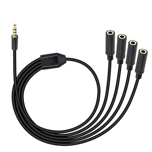 Xilaghy 3.5mm Headphone Splitter 1 to 4-Ways 3.5mm (1/8') TRRS 4-Pole Gold Plated Male to 4-Female Stereo Jack Splitter Audio Cable for Headphone and Microphones(50cm/20in)