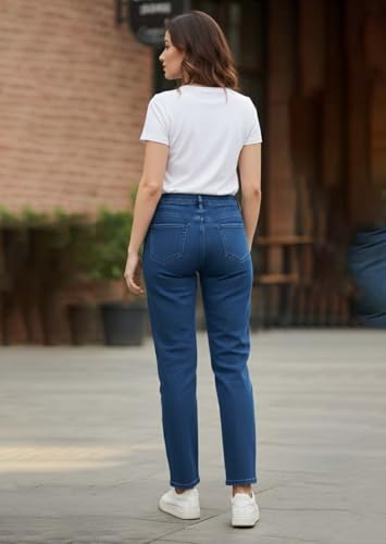 Image of KOTTY Women's High Waist Wide Leg Button Coin Pocket Straight Fit Jeans Stylish Regular to Plus Size Fit Denim Jeans for Women