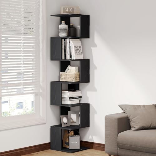 YITAHOME 70.9 Inch Tall Narrow Bookshelf, Modern Black Corner Bookcase, 6 Tier Cube Open Display Book Shelves for Bedroom, Home Office, Living Room Black 11.8"W x 70.9"H