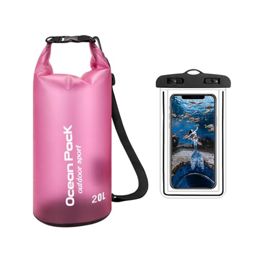 Bolsa seca impermeable de 20L con cierre enrollable tipo mochila, adecuada para kayak, senderismo, navegación, camping y pesca en color rojo rosa