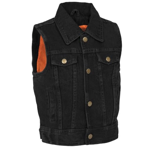 Image of Milwaukee Leather MDK3910 Black Unisex-Child Kids Denim Snap Front Vest with Shirt Style Collar
