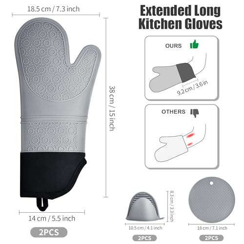 Oven Gloves, Sopito Set of 6 Silicone Oven Mitts 446°F Heat Resistant with Pot Holders for Kitchen Baking Grilling Microwave, Grey - Cosy Home Interiors Oven Gloves, Sopito Set of 6 Silicone Oven Mitts 446°F Heat Resistant with Pot Holders for Kitchen Baking Grilling Microwave, Grey - Image 6