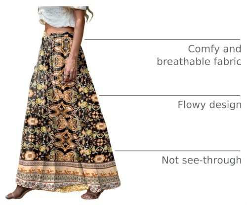 Image of Lepunuo Womens Casual Boho High Waisted Flowy Maxi Skirts Tiered Floral Long Skirts with Pockets for Summer Beach Vacation