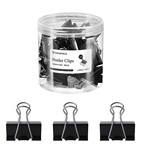 WEOFFICE Binder Paper Clips - Medium Size of 1.25 Inch Paper Clamps for Office - Black,40Pcs