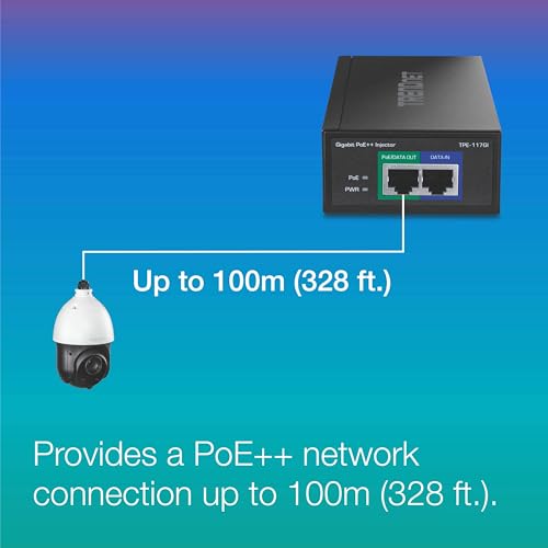 Image of TRENDnet Gigabit PoE++ Injector, TPE-117GI, NDAA Compliant, Supplies 15.4W, 30W, and 60W, Network a Device Up to 100m(328 ft), Supports IEEE 802.3af,802.at, Plug & Play, Black