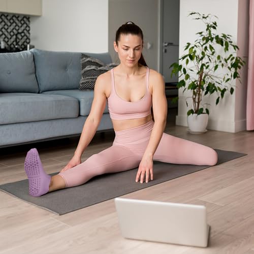 Image of yeuG Pilates Socks for Women Non Slip Grip Socks for Yoga, Barre, Hospital, Barefoot Grippy Yoga Sock Womens Gifts 4 Pairs