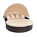 SUNCROWN Outdoor Patio Round Daybed with Retractable Canopy, Brown Wicker Furniture Sectional Couch with Washable Cushions, Backyard, Porch