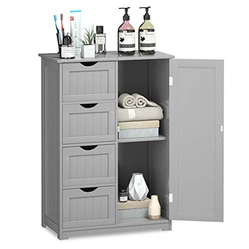 Grey Freestanding 4 Drawers Bathroom Floor Cabinet Cupboard Shower Caddies