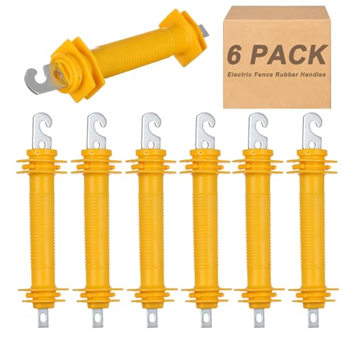 LEIOUNEY 6 Pack Electric Fence Rubber Gate Handles - Heavy Duty Insulated Plastic Handles with Steel Hook Electric Fence Rubber Gate - Yellow