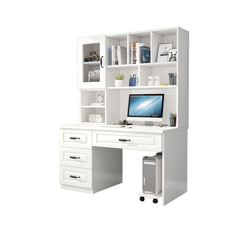 CraftThink Computer Desk with Hutch, CPU Cabinet and Bookcase, Soft-Close Drawer and Side Storage and Cable Management Sturdy Home Office Desk for