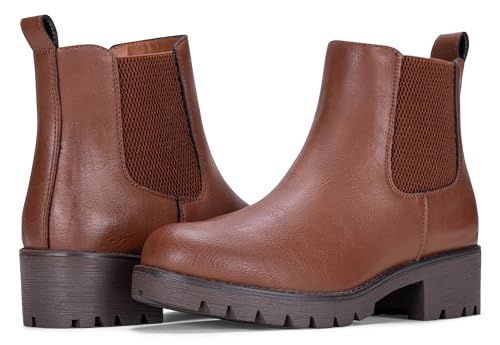 Image of Vepose Women's Chelsea Ankle Boots Pull-On Low Heel Booties 9607 | Flat short boots with elastic side, round toe for casual daily