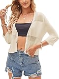 ZAFUL Women's Knit Sweater 3/4 Sleeve Shrugs V Neck Button Down Cardigan Sweater Crop Top Apricot Sm