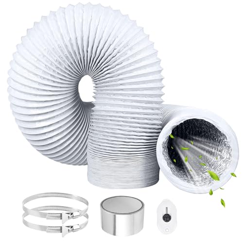 ComPDCVD Tubo Flexible de Salida 100mm 3 m Blanco Manguera de Ventilación de Aluminio con 2 Abrazaderas Acero Flexible di Aluminio PVC Tubo para Extractor de Aire Climatización Secadora