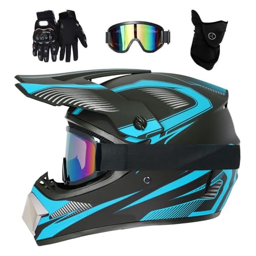 Jugend Kinder Integral Motocross Helm, mit Brille/Masken/Handschuhe, Unisex Doppelsport Offstraße Enduro Motorrad Absturz Helme, Bergab BMX MTB ATV Rennen Quad Dirtbikes Helm(Sky Blue,S/52-53CM) Jugend Kinder Integral Motocross Helm, mit Brille/Masken/Handschuhe, Unisex Doppelsport Offstraße Enduro Motorrad Absturz Helme, Bergab BMX MTB ATV Rennen Quad Dirtbikes Helm(Sky Blue,S/52-53CM)