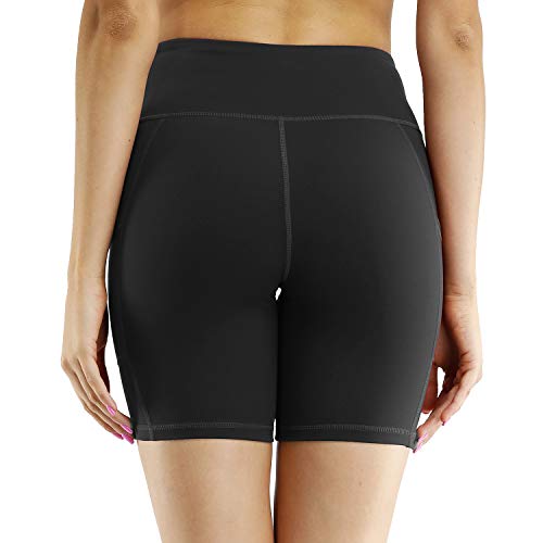 CQC Women's High Waist Yoga Shorts Compression Workout Running Bike Shorts Side Pockets Black XXL - Thumbnail 2