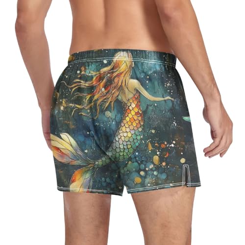 Fantasy Mermaid Teal Men's Cotton Boxer Shorts Pajama Bottoms Sleep Shorts Underwear with Button Fly4