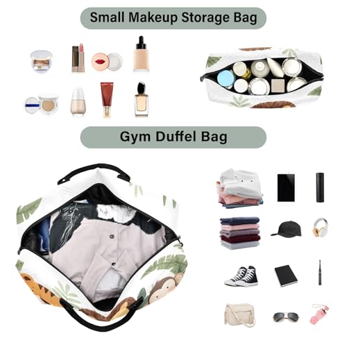 Weekender Bags Travel Duffel Gym Bag Tiger Lion Monkey Carry on Overnight Tote Bag with Toiletry Bag for Airplane Travel Trip Gym Yoga4