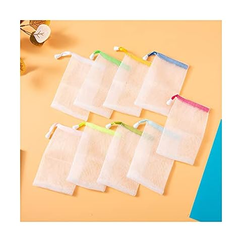FULINJOY 10 PCS Exfoliating Mesh Soap Saver Pouch Bag Sack, Face Cleansing Foaming Nets, White Pouch with Drawstring (Color Random) Cover
