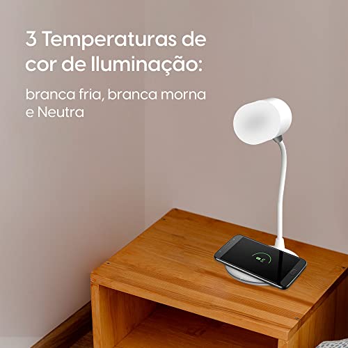 Luminária LED de Mesa 3 em 1 2700-6500k Elgin Com carregador Sem Fio e Caixa de Som Bluetooth Branca