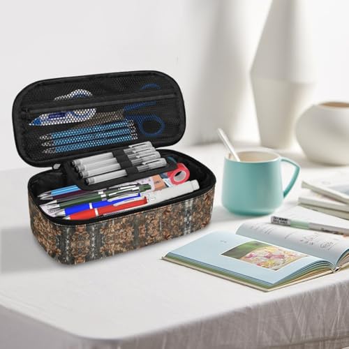 Image of Deer Forest Camo Pencil Case for Kids Large Pencil Pouch for Elementary Boys Girls Pencil Bag with Mesh Pocket Children Pencil Box for Students Teenagers Pencil Container for Study