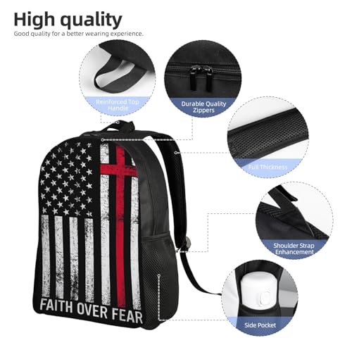 Faith Over Fear Patriotic Christian Cross American Flag Backpack Simple Leisure Travel Backpack Outgoing Daypack 16 inch4