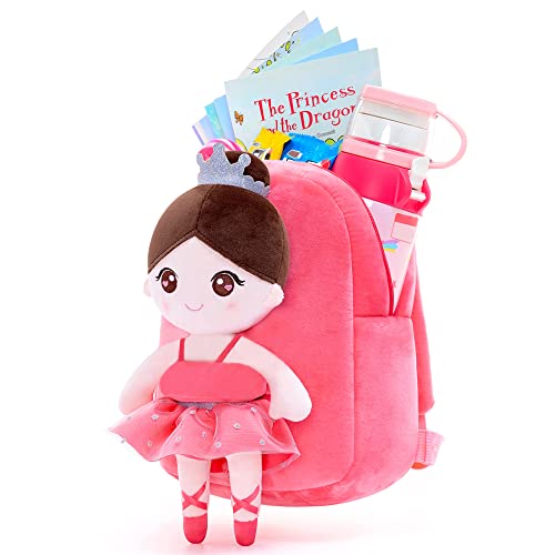 Gloveleya Toddler Backpack Soft Baby Girl Gifts with soft ballerina doll Coral Age 2+…