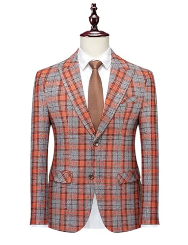 Men's Plaid Suit Blazer Slim Fit Dress Jackets 2 Buttons Casual Checkered Wedding Tuxedo Sports Coat for Prom Party JJK0262