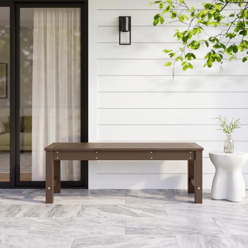 Image of Psilvam HDPE Outdoor Bench, 2-Person Backless Garden Bench, Brown, 2PCS