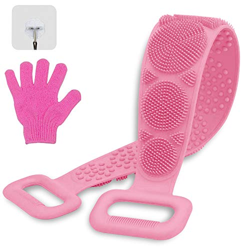 Krisler 3 pack Scrubber for Shower,2020 Updated Silicone Bath Body Brush,Easy to Clean Washer Exfoliating More Hygienic(Pink)