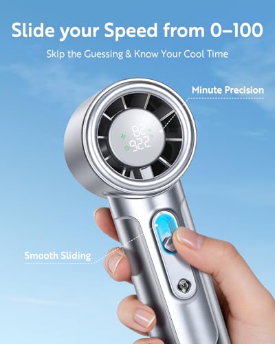 Image of Handheld Portable Fan, Adjustable Speed Powerful Mini Personal Fan, Rechargeable 5000mAh Battery Up to 18 Hours Runtime, Pocket Turbo Fan with Smart LED Display for Travel, Office, Outdoor