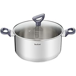 Cacerola De Acero Tefal Cacerola Daily Cook 24 cm - Cacerola de acero inoxidable, base reforzada, aptas para todo tipo de cocinas incluido inducción, gran conductividad y resistencia con materiales reciclados