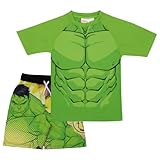 Marvel Boys Avengers 2-Piece Swimsuit Set, Rash Guard & Swim Trunks 2-Pack Bundle Set for Boys (Hulk, Size 5/6)