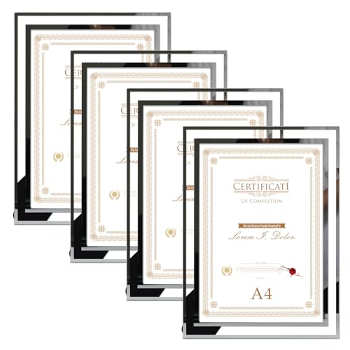 Image of Hoikwo 4 Pack A4 Picture Frame, A4 Photo Frames with Silver Mirrored Glass – Perfect for Certificates, Diplomas, Art Prints, Photos & Home Office Decor